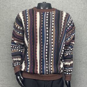 Vtg 90s Impact Men's L Sweater 3D Knit Coogi-Style Textured Abstract Multicolor